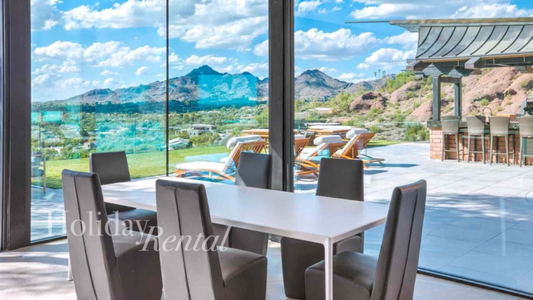 vacation rental dining room table and view